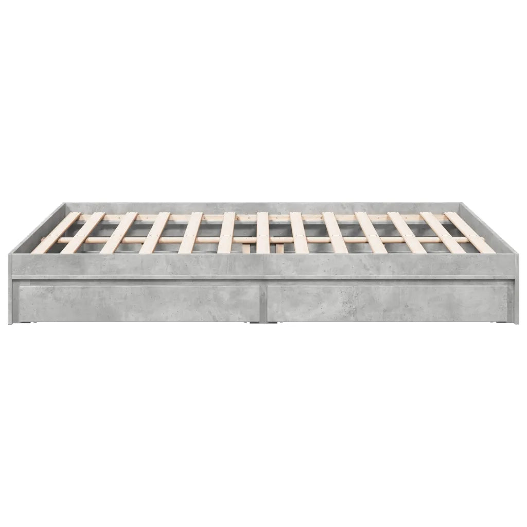 Letto matrimoniale | Letto per adulti | Giroletto Cassetti Grigio Cemento 150x200 cm Legno Multistrato
