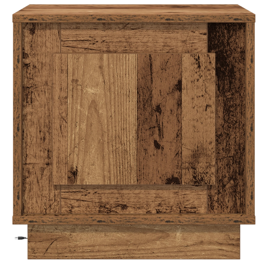 Comodino con luci LED in legno vecchio 44x34,5x45 cm