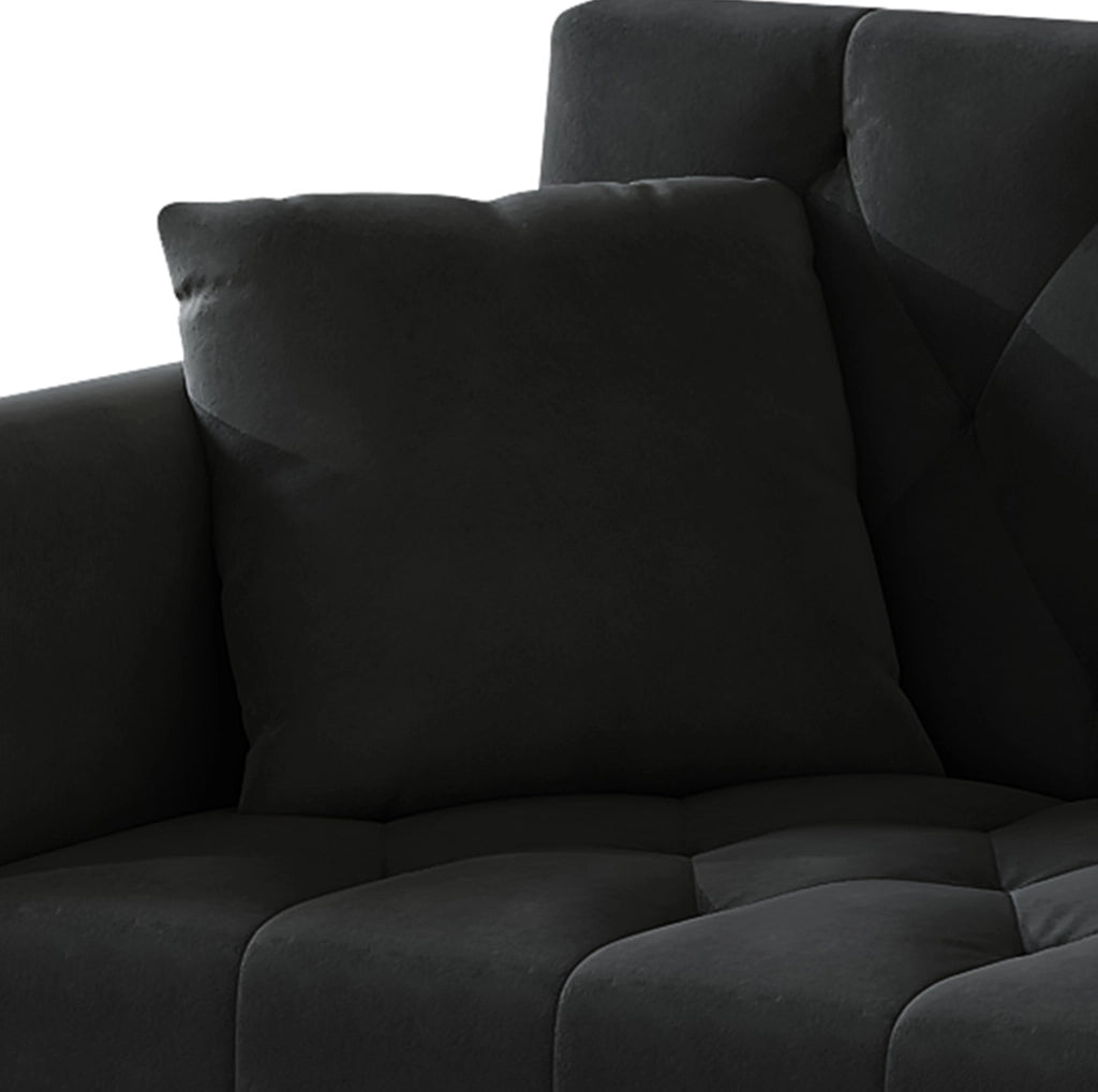 Divano letto 2 posti 175x80x73.5 cm con schienale regolabile e portabicchieri in velluto nero