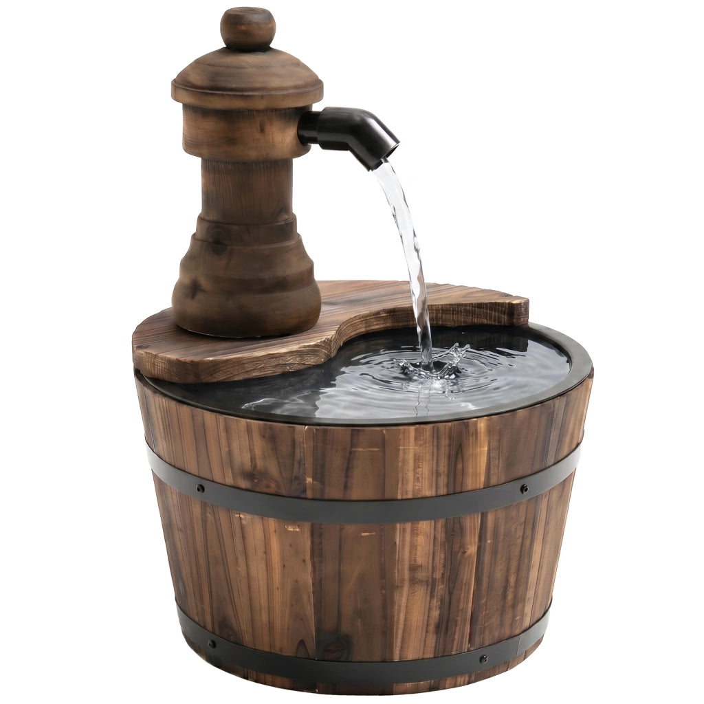 Fontana da Giardino Cascata Legno con Pompa Elettrica ¨C zephmum ¨C 27x27x37 cm Naturale