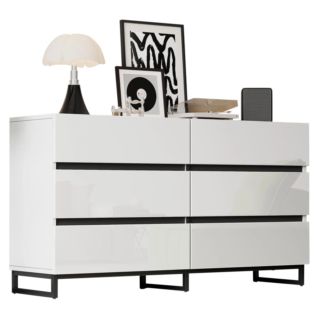 Sideboard da soggiorno 140 x 39;5 x 78;5 cm con 6 cassetti; bianco e nero