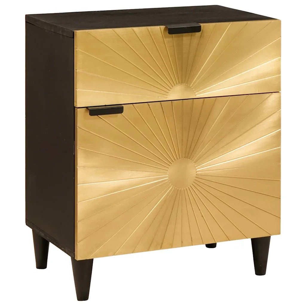 Comodino | Armadio da Notte | Mobiletto da notte Nero e Oro 50 x 33 x 60 cm Legno ingegnerizzato