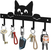 Pannello di accesso con disegno di gatto - Duraturo - 5 ganci - Acciaio inossidabile - Decorazione per parete - Regalo creativo - Porta chiavi