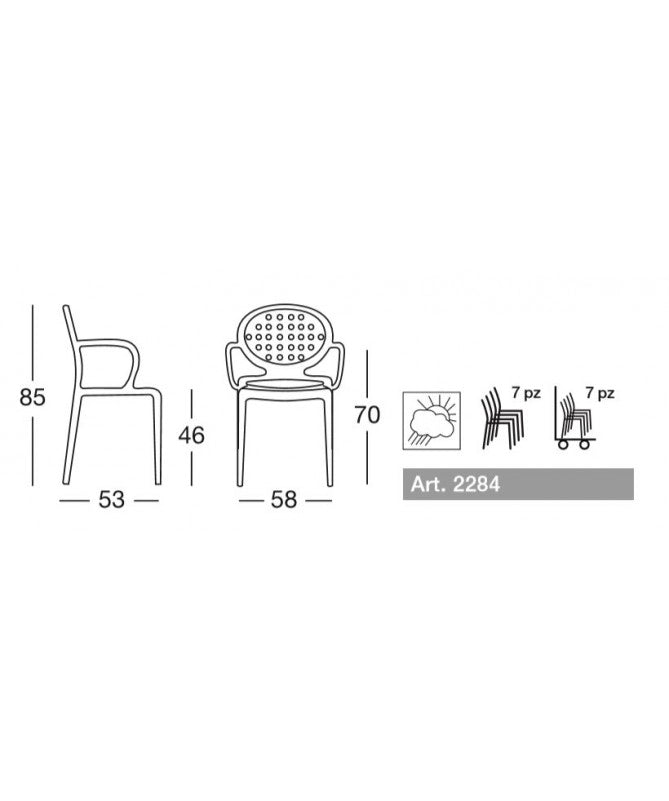 Sedia con braccioli set da 4 in tecnopolimero rinforzato Colette Made in Italy SCAB DESIGN - Tortora 15