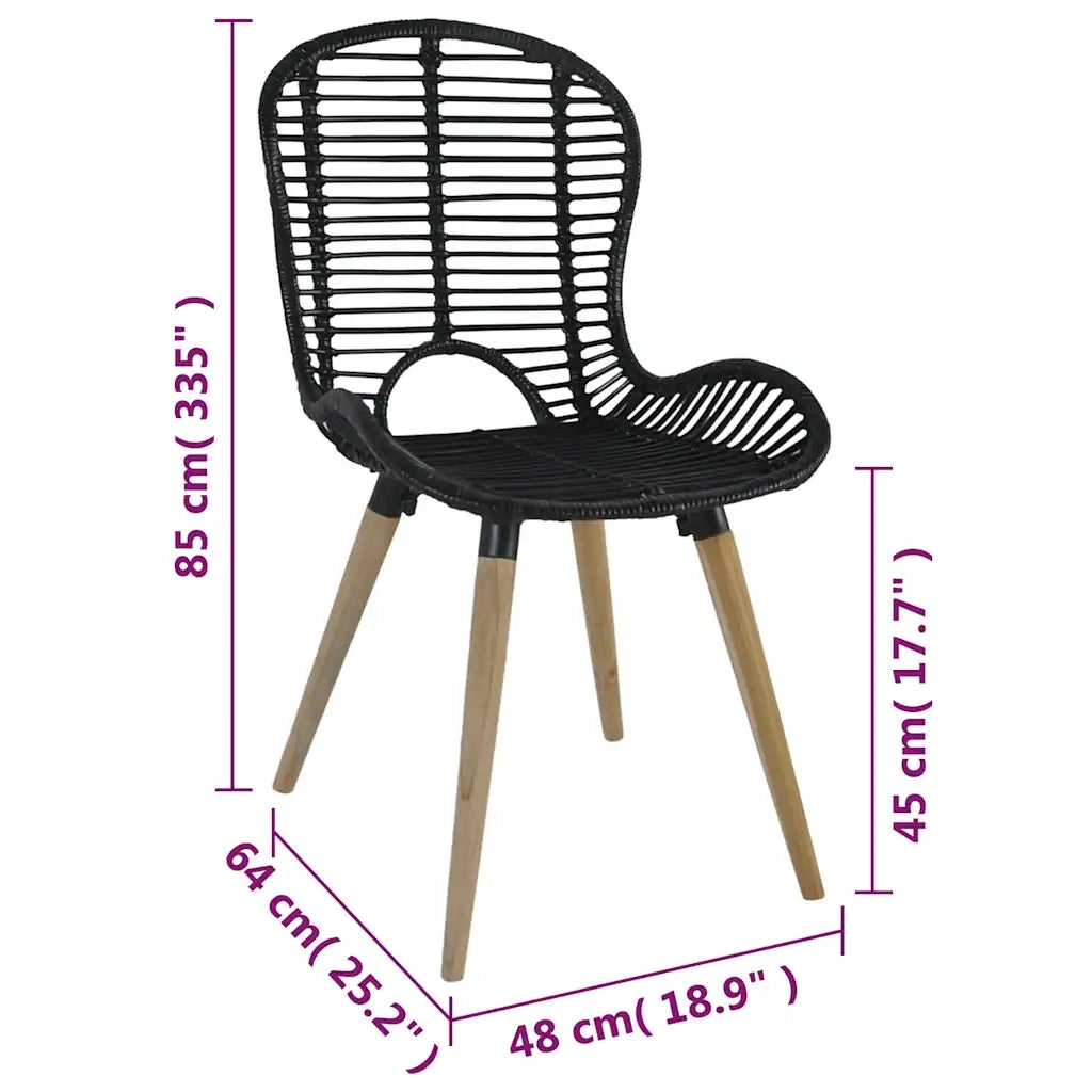 Sedie da Pranzo 4 pz | Sedie da cucina Nere in Rattan Naturale