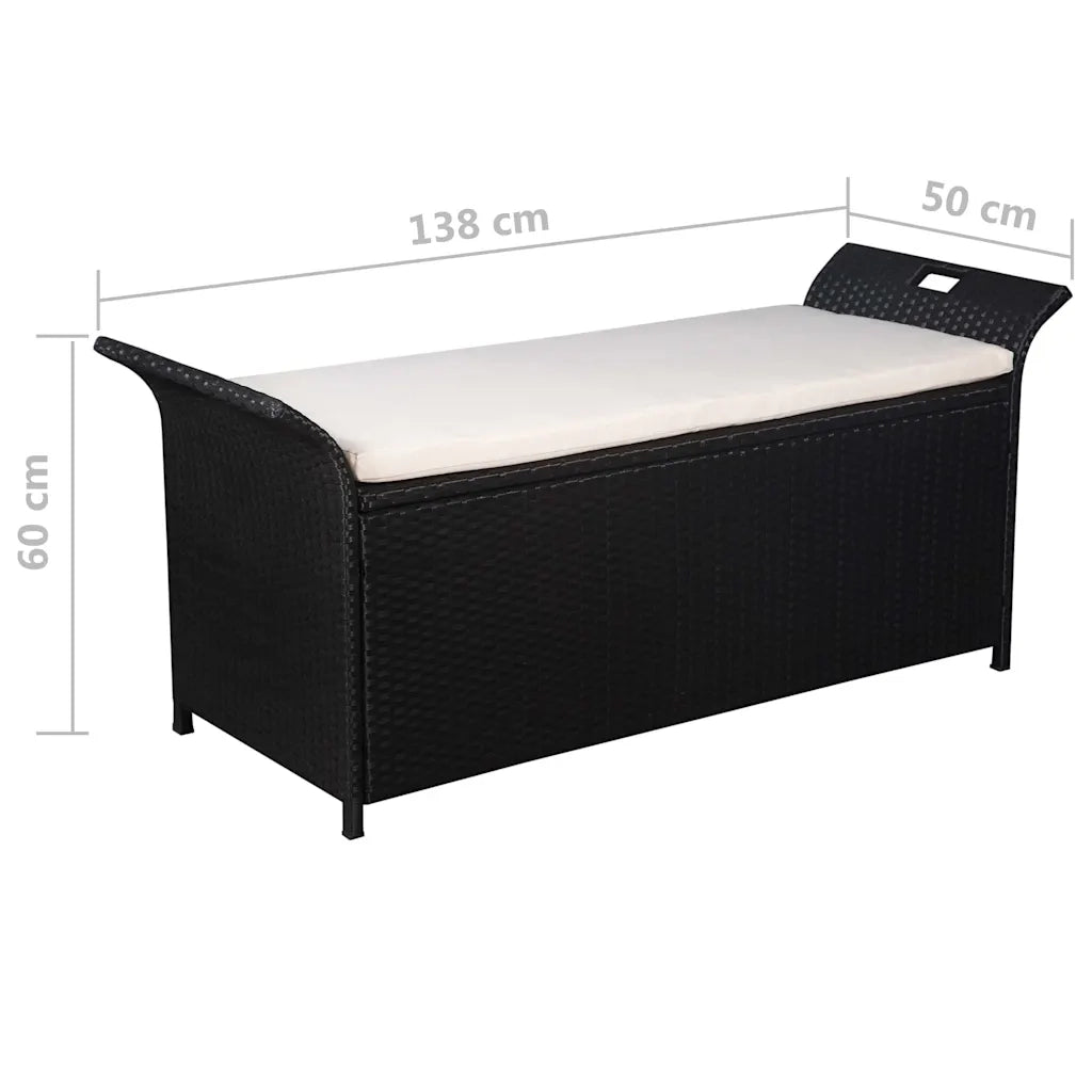 Cassapanca con Cuscino-Baule-Panca con Contenitore138 cm in Polyrattan Nero