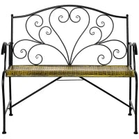 Panchina da Giardino in Ferro, Panca da Esterno in Stile Vintage 2 Posti, 100x 50x88cm, Nero
