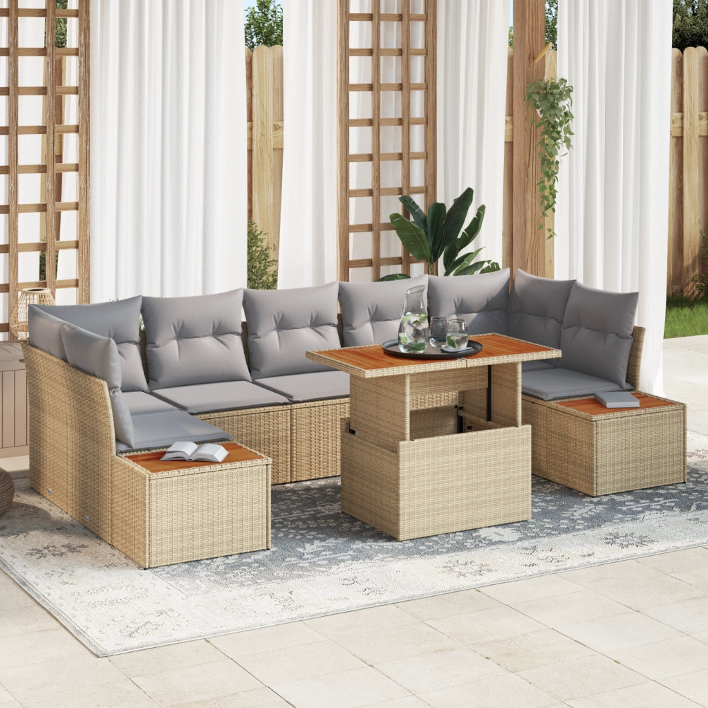 Set di SofÃ  da Giardino 8 Pezzi con Cuscini Beige Polyrattan