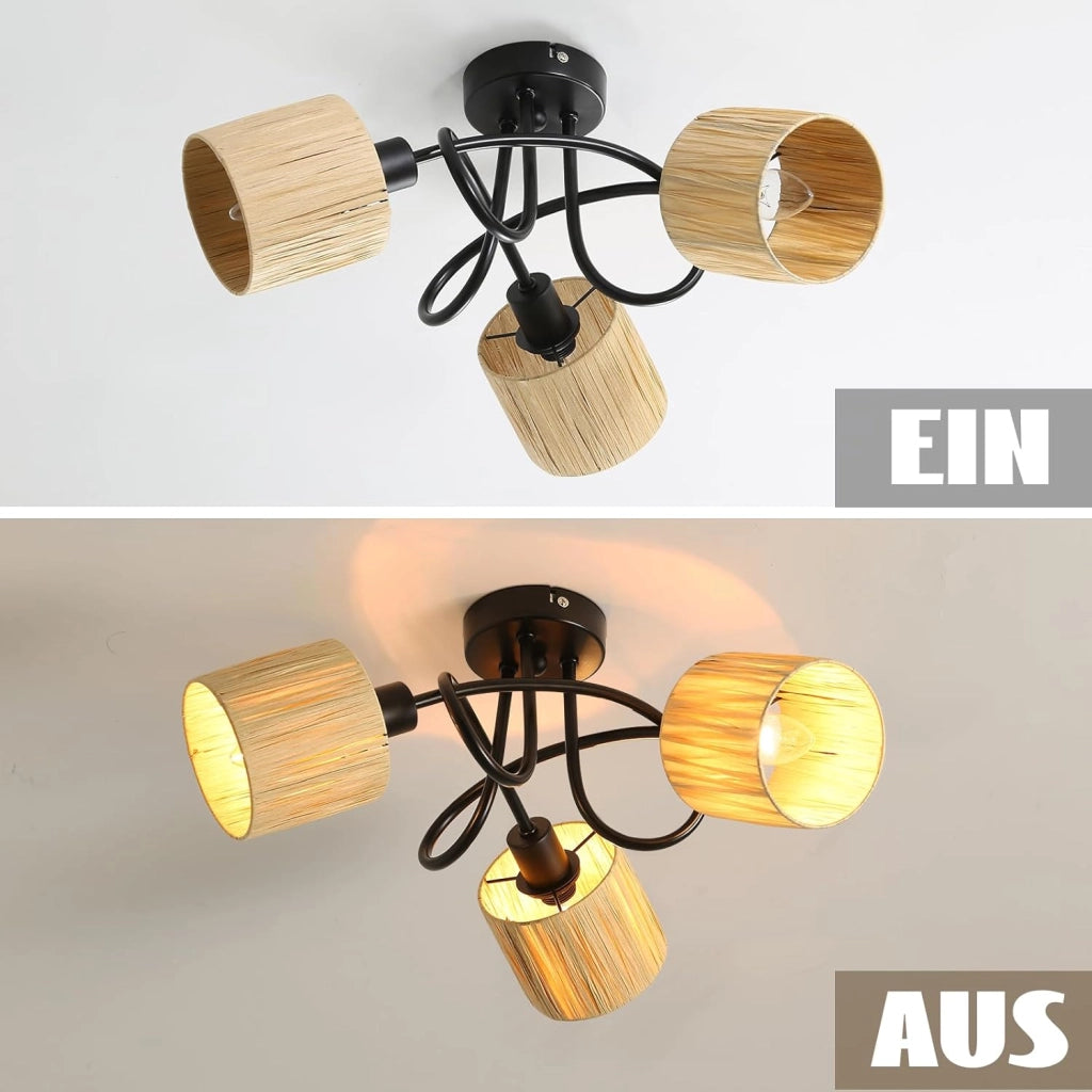 ZMH Faretto da soffitto a 3 luci E14 Nero Naturale Lampada da soffitto Carta Soggiorno