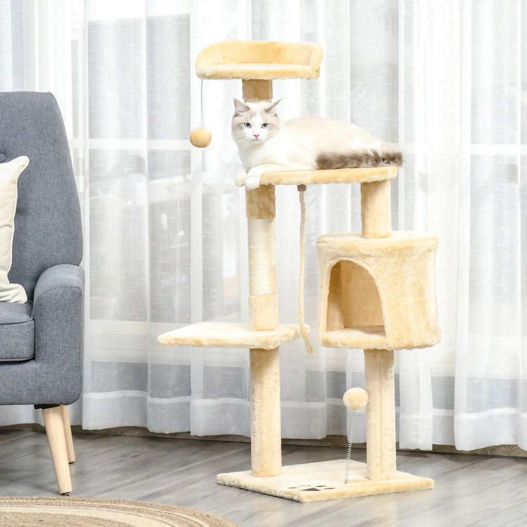 Albero per Gatti Rascador con Piattaforme e Casetta ¨C zephmum ¨C Beige 114cm