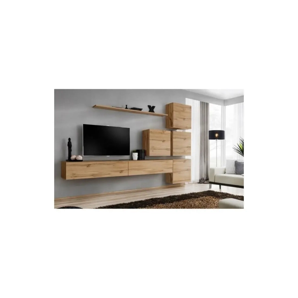 Mobile da soggiorno a parete SWITCH IX design, colore quercia Wotan.