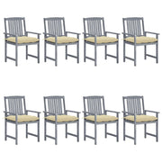 Sedie da Giardino con Cuscini 8 pz in Massello di Acacia Grigie cod mxl 8539