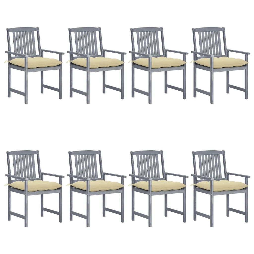 Sedie da Giardino con Cuscini 8 pz in Massello di Acacia Grigie cod mxl 8539