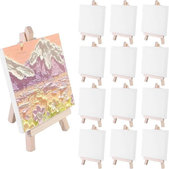 Mini ezel per telaio in legno, set di 12 telai mini con ezel, set di schilderia mini con ezel, ezel per telaio in legno con telaio per display, decorazione da tavolo, pittura, artigianato.