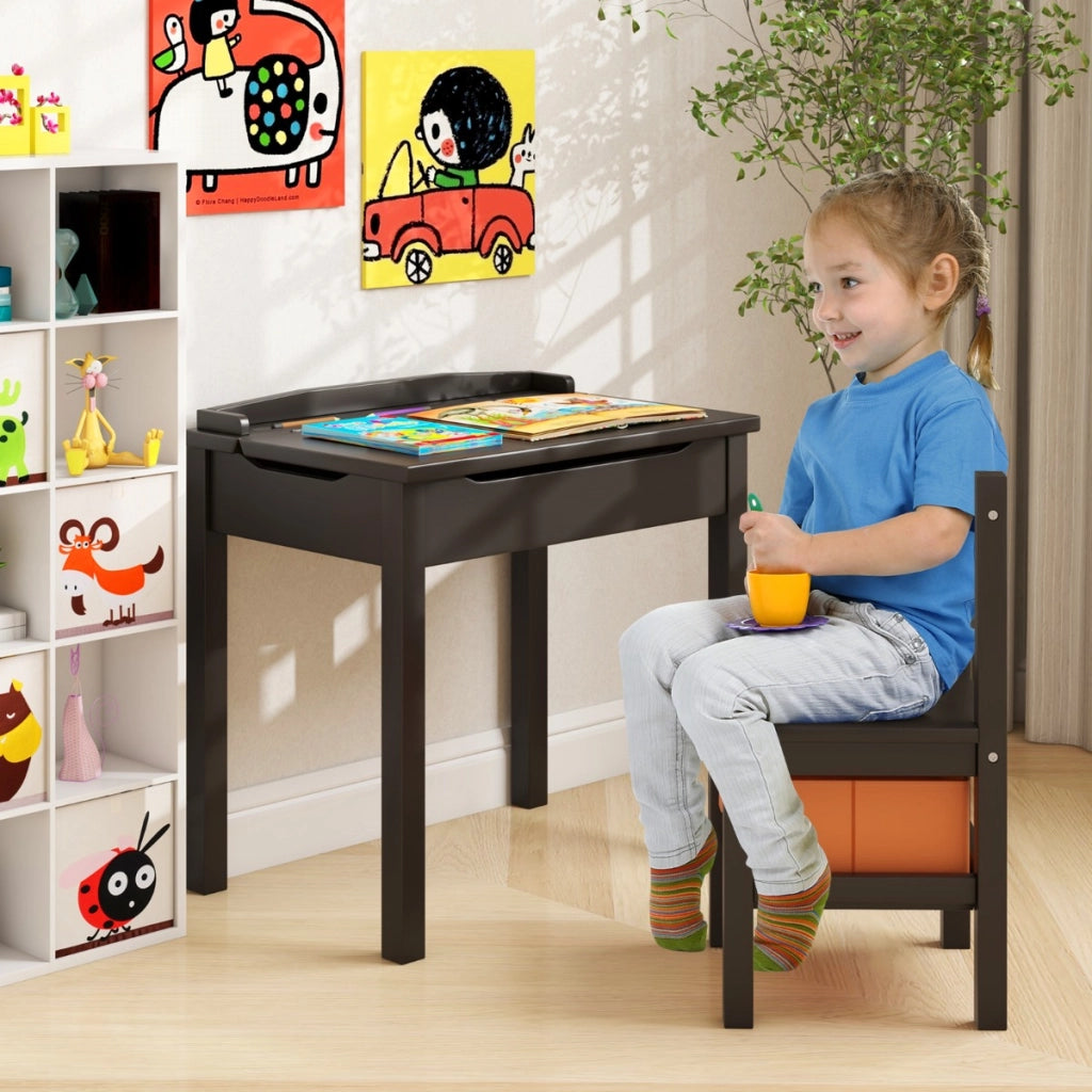 Set tavolo e sedia per bambini in legno massello, Scrivania ribaltabile con sedia per stanza giochi asilo Caff¨¨-Tavoli e sedie