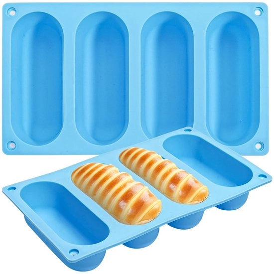 Set di due forme per hot dog in silicone - Anta-aderente - Resistente al calore - Resistenti a magnetron e lavastoviglie - Dimensioni 8,7 x 5,2 x 1,5 pollici - Forme per panini