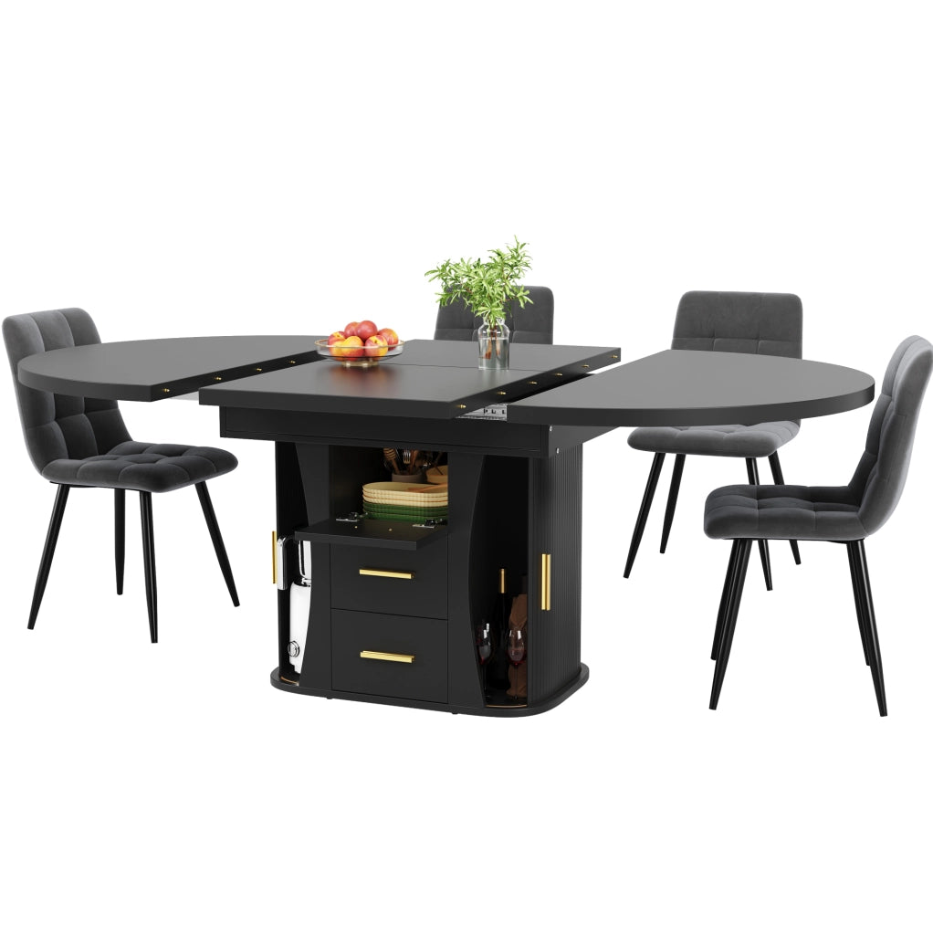 Tavolo da pranzo allungabile 118-158 cm nero in MDF con contenitore, 6 posti