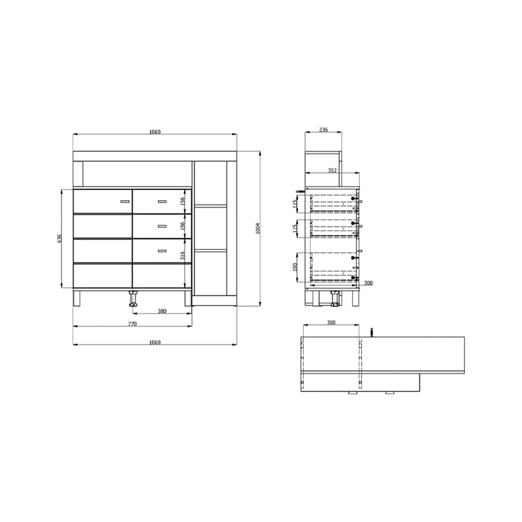 Madia Coloni, Credenza 4 Ripiani, 106x35x101h cm Bianco Opaco