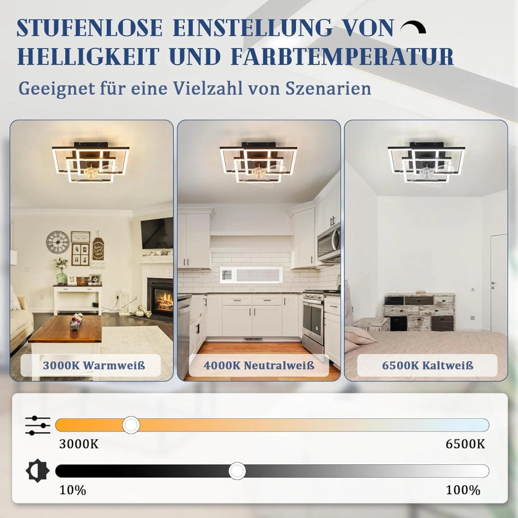 ZMH Ventilatore da Soffitto a LED Nero Moderno Silenzioso con Luce Telecomando Luminosità Regolabile per Soggiorno
