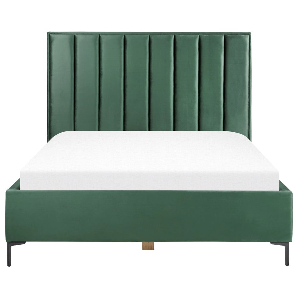 Letto in velluto verde scuro 160 x 200 cm con contenitore ottomana testiera imbottita gambe in metallo Nero