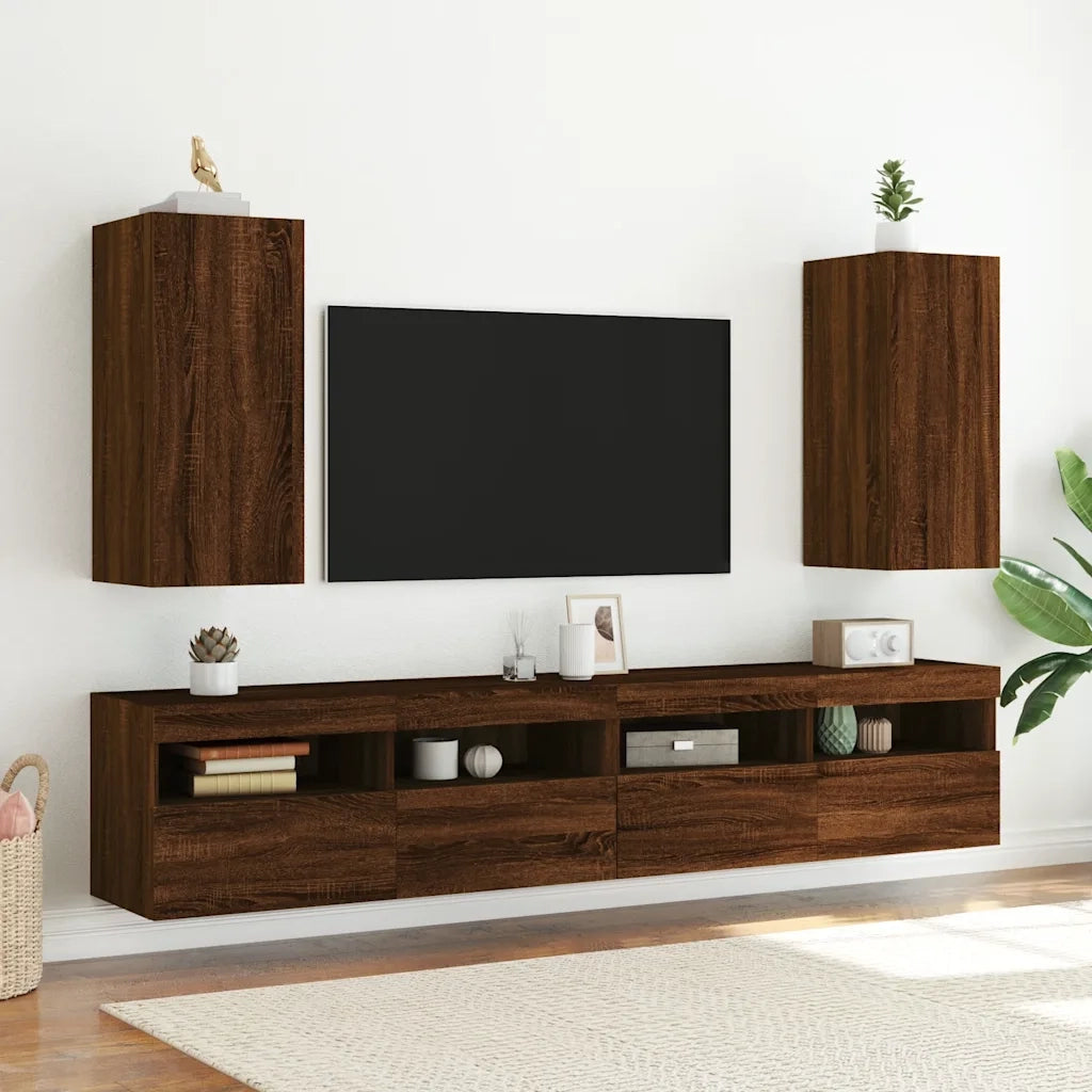 Mobile TV a Parete con Luci LED Rovere Marrone 30,5x35x70 cm 837244