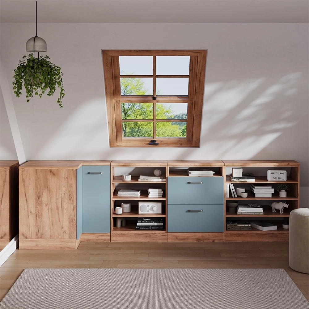 Mobile sottotetto Mobile angolare Rion, Grigio-blu, 75.6 x 81.6 cm con 1 porta, carcassa dell’armadio profondità 60 cm, adatto per il salvaspazio sotto tetti spioventi