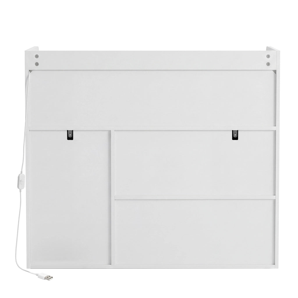 Credenza con 3 ante; vano aperto; LED e ripiani regolabili - 105x33.5x76 cm - bianco