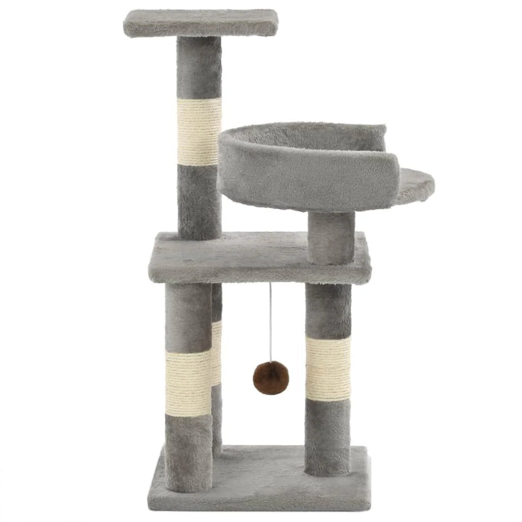Tiragraffi albero per gatti cuccia per gatti peluche in sisal 65 cm grigio 3702042