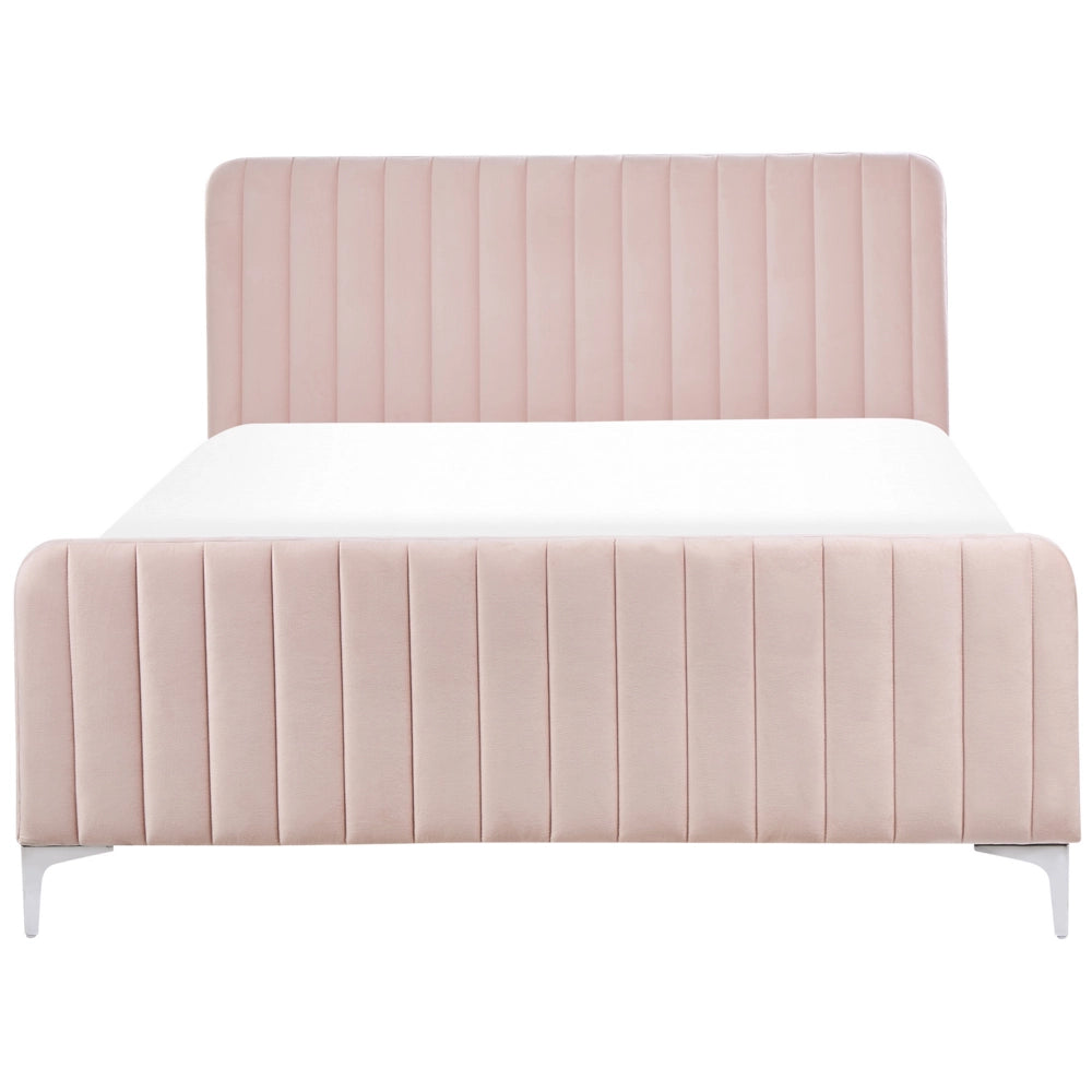 Letto in velluto rosa pastello UE Matrimoniale 140 x 200 cm Testiera Imbottita con Gambe in metallo Design moderno