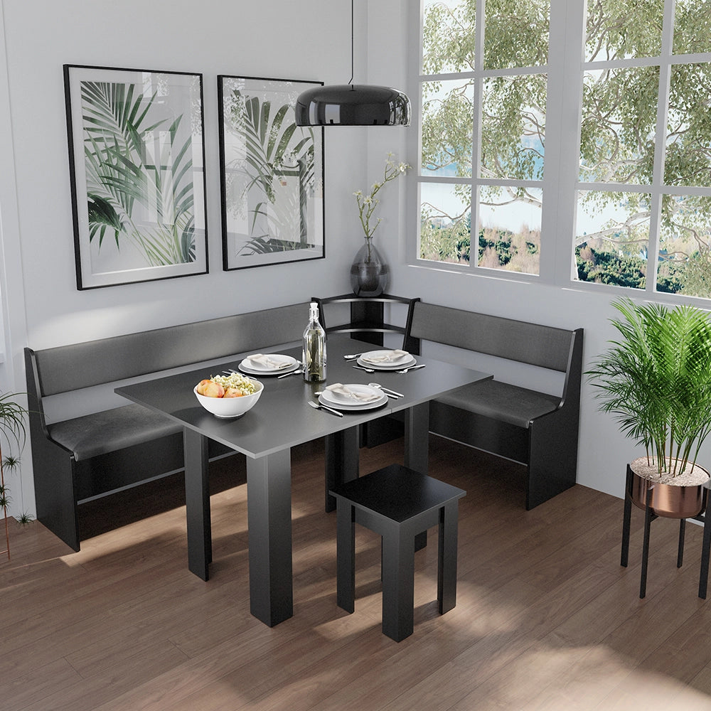 Vicco Gruppo panca ad angolo Nero 150 x 41.5 cm con tavolo