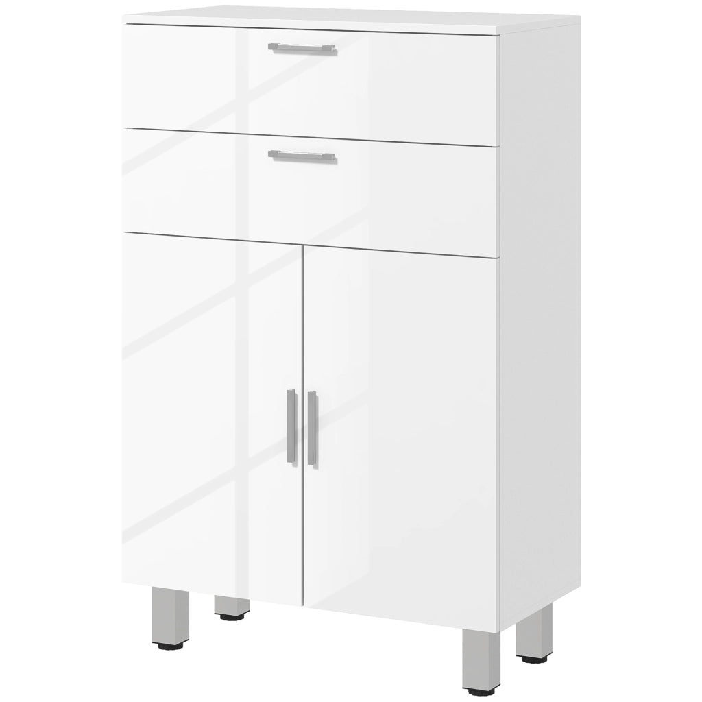 Mobile Bagno con 2 Cassetti e Armadietto con Ripiano Regolabile. in Legno. 60x30x93 cm. Bianco