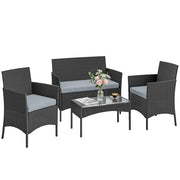 Set da giardino 4 posti in polyrattan con divani e tavolino in vetro ¨C zephmum ¨C grigio
