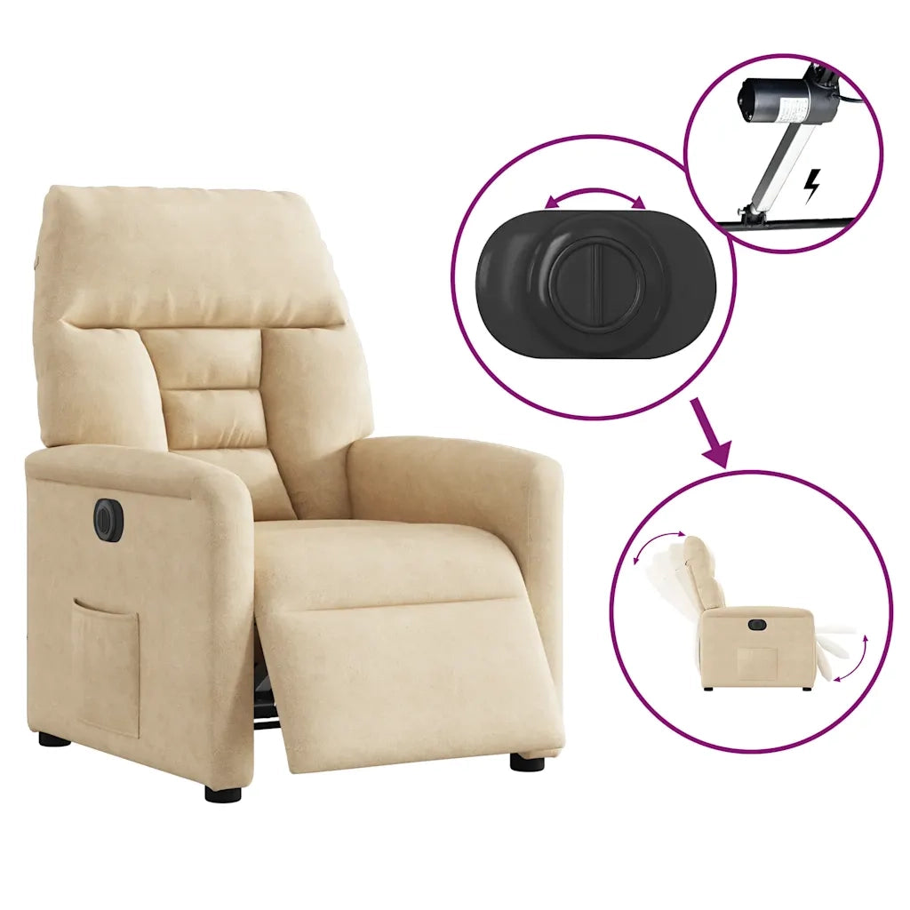Poltrona Reclinabile Elettrica Crema in Tessuto di Microfibra 3303077