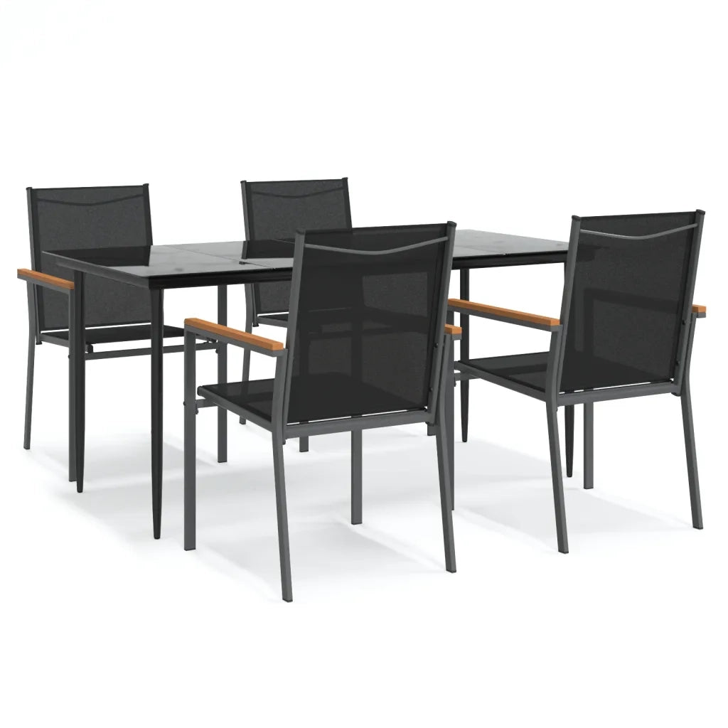 Set da Pranzo da Giardino 5 pz Nero in Textilene e Acciaiocod mxl 124548