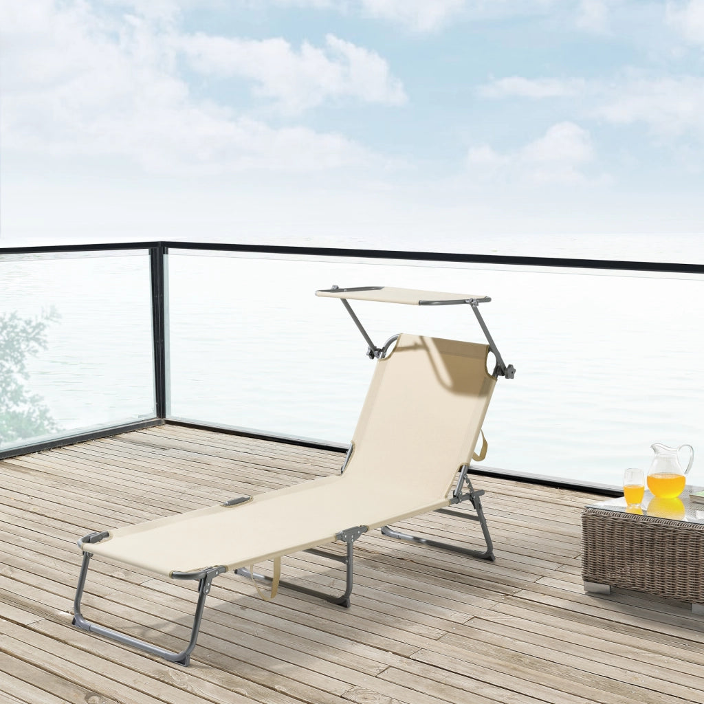 Lettino Prendisole Getaria con Tettuccio Parasole Sdraio Portatile - Beige [en.casa]
