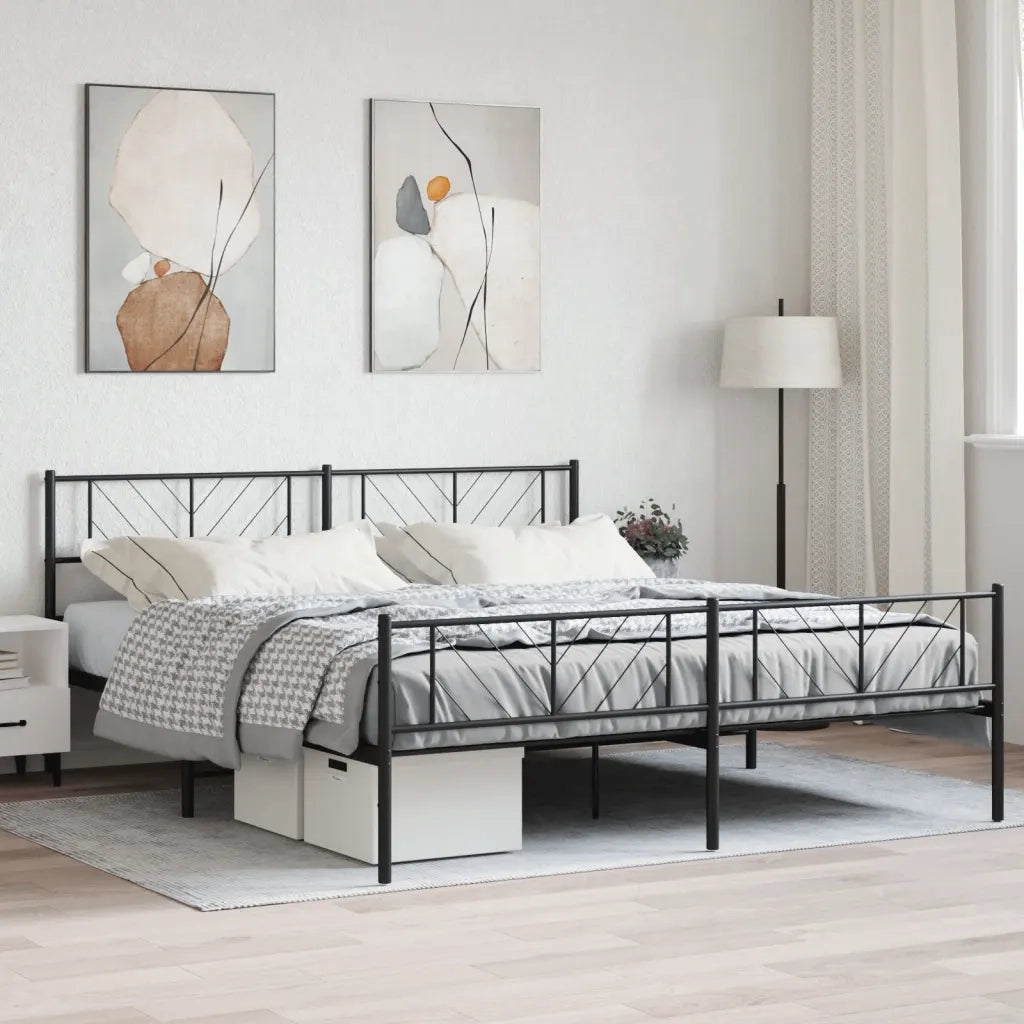 Letto matrimoniale | Letto per adulti | Giroletto senza Materaso con Pediera in Metallo Nero 180x200 cm
