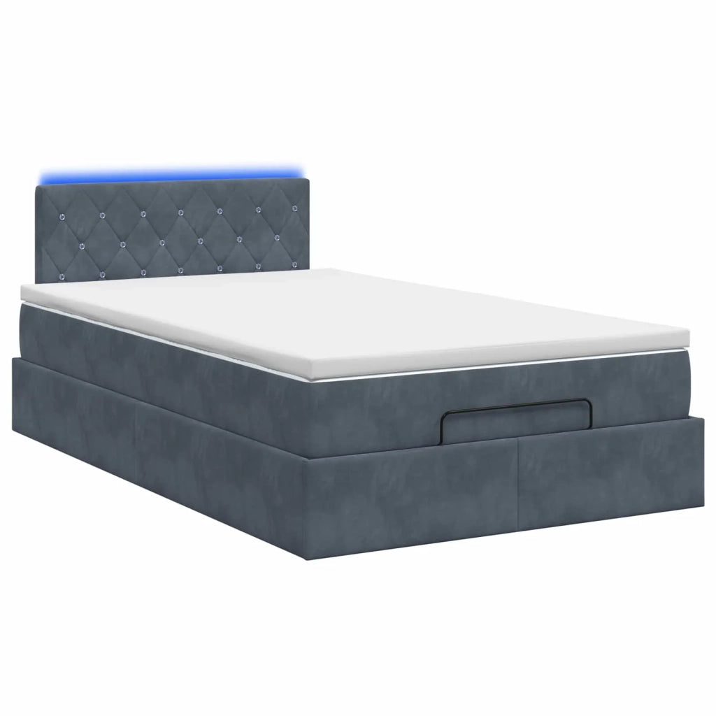 Letto Ottomano con Materasso e LED Grigio Scuro 120 x 190 cm 3458218