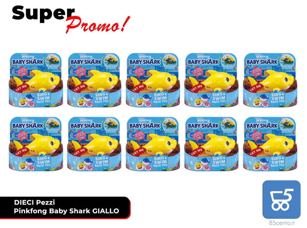 Promo 10 Pezzi Pinkfong Baby Shark Giocattolo da Bagno Canta e Nuota a Batteria Giallo per Bambini +18 Mesi, Nuota per Davvero! Rivenditore