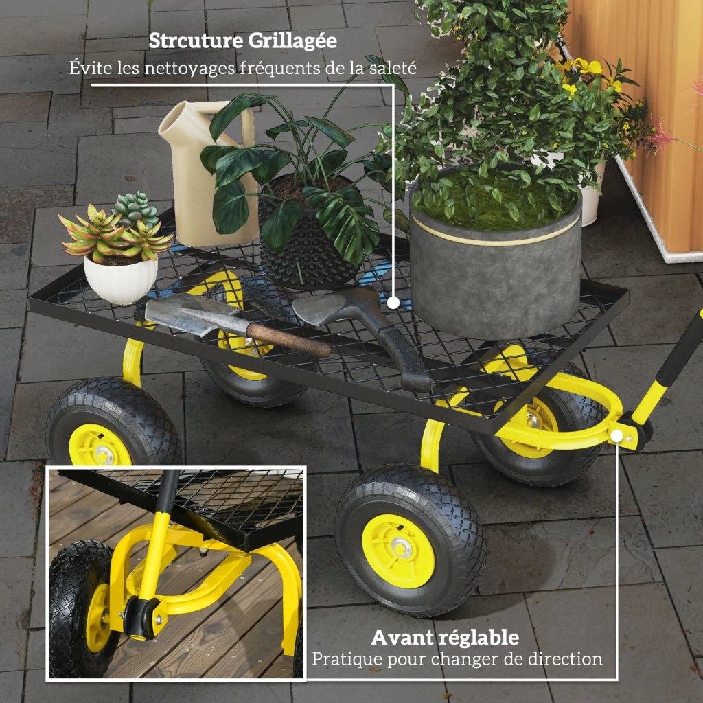 Carrello da giardino 4 ruote ¨C Xylo ¨C metallo giallo 94x48,5x100 cm carico max 150 kg