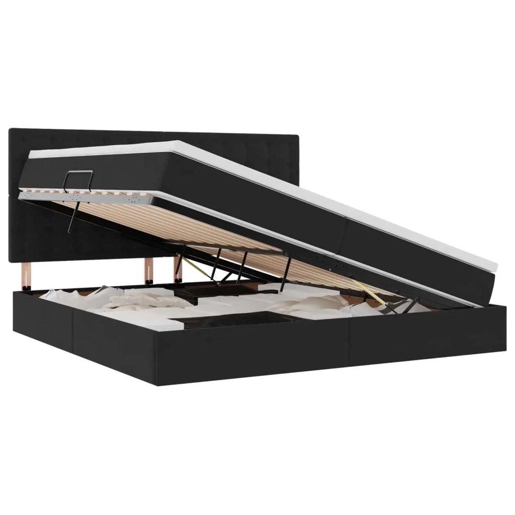 Letto con contenitore e materasso Nero 200 x 200 cm Velluto