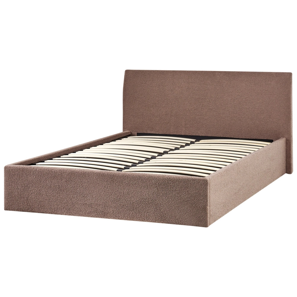 Letto matrimoniale bouclé marrone 140 x 200 cm con contenitore rialzato con testiera