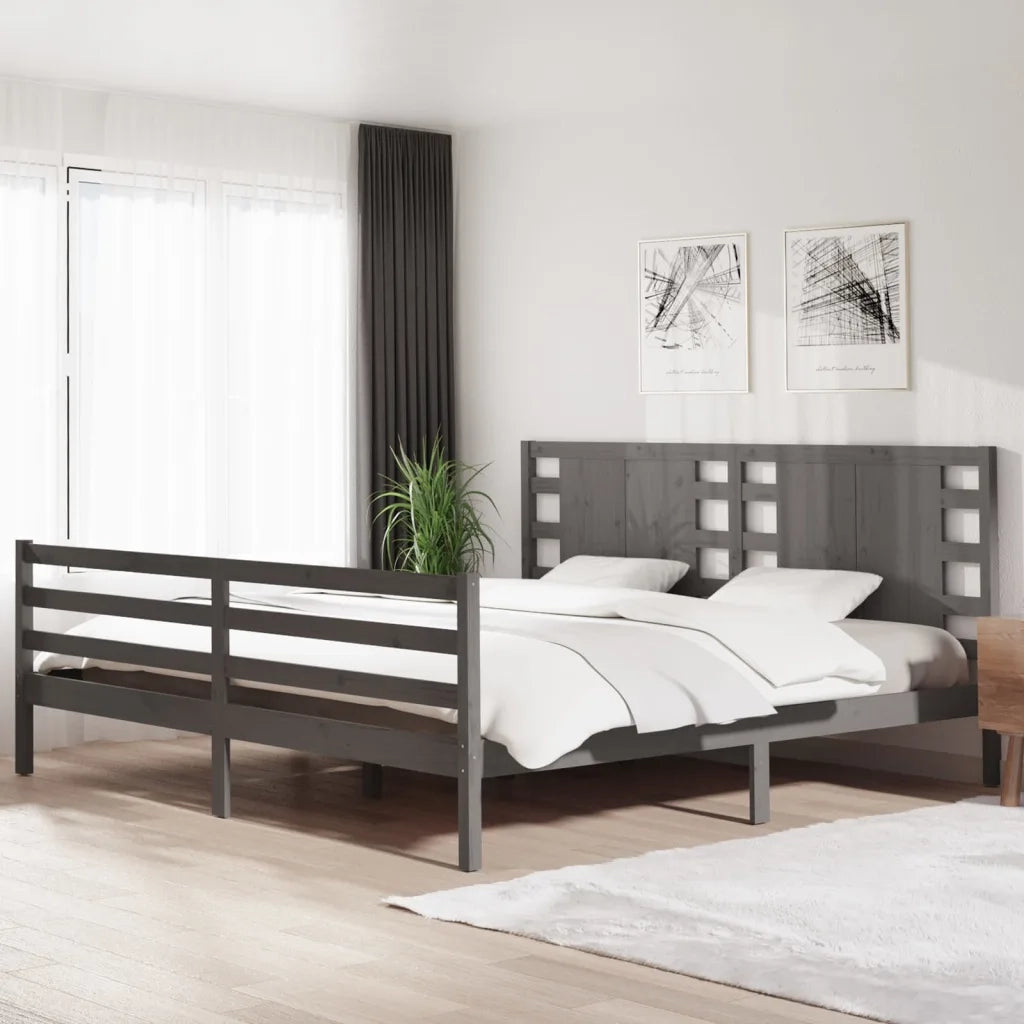 Giroletto-Struttura Letto Grigio in Legno Massello di Pino 200x200 cm 384524
