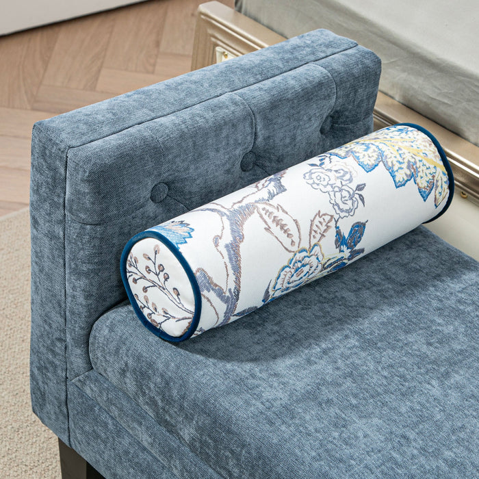 Panca Fondoletto Braccioli Trapuntati e 2 Cuscini 115,5x45x56 cm in Ciniglia e Legno Grigio-Blu e Nero