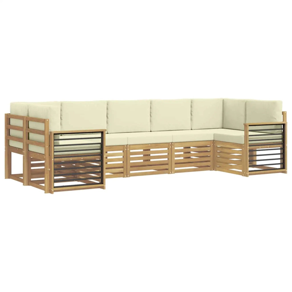 Set divano sezionale 7 pcs Bianco e Crema Poliestere