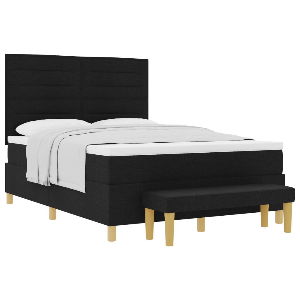 Letto con Box Spring con Materasso e Panchina Nero 140x200 cm Tessuto