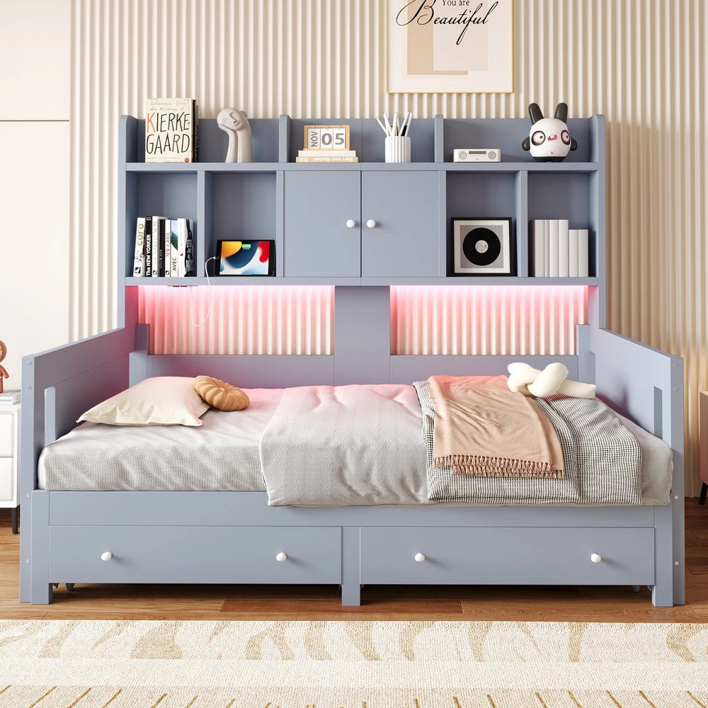 Divano letto multifunzione ¨C Minimal ¨C grigio legno con cassetti led
