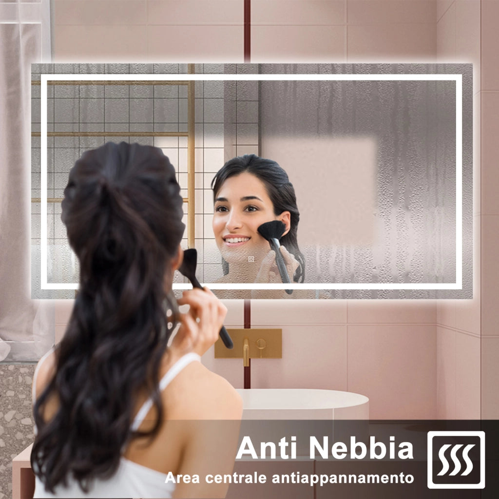 AICA Specchio da bagno  80 x 120 cm, dimmerabile, interruttore touch, Funzione Memoria, antiappannamento