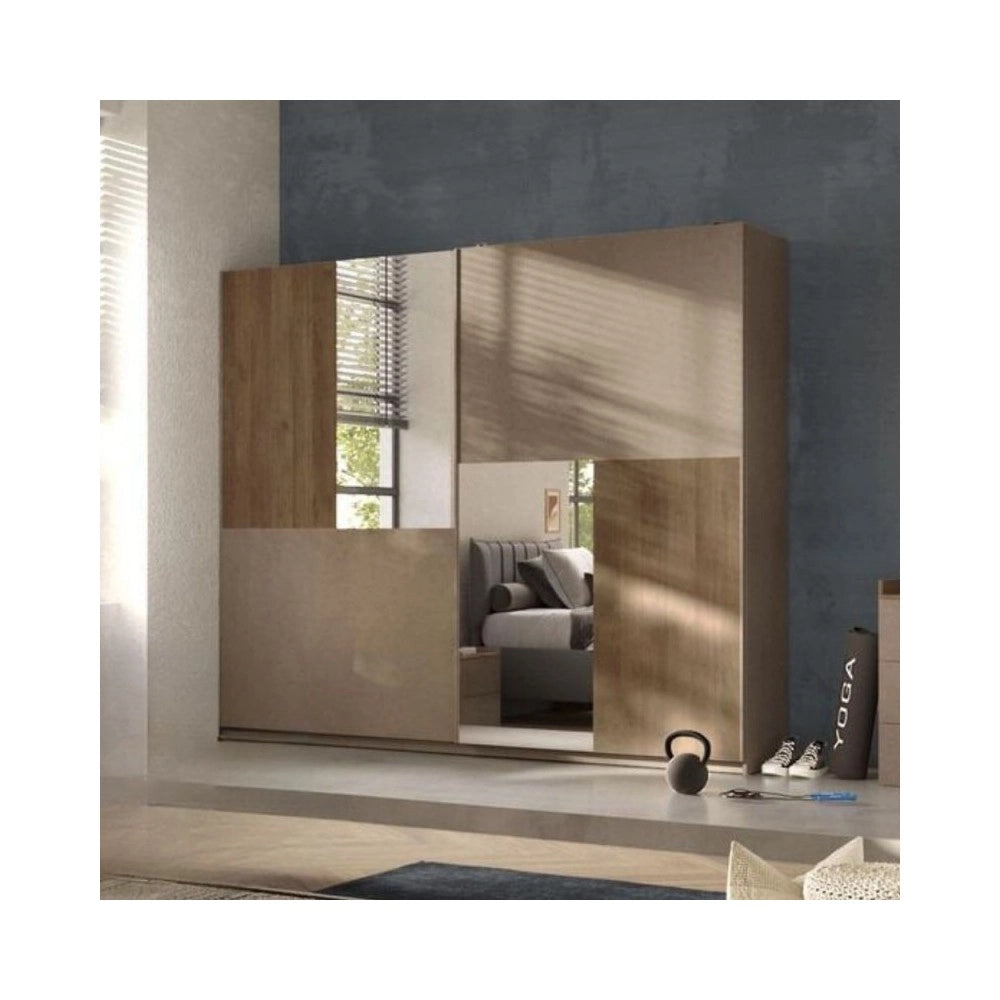 Armadio 2 ante scorrevoli con specchi Quinn 275x59x240h colore bronzo e noce mercure