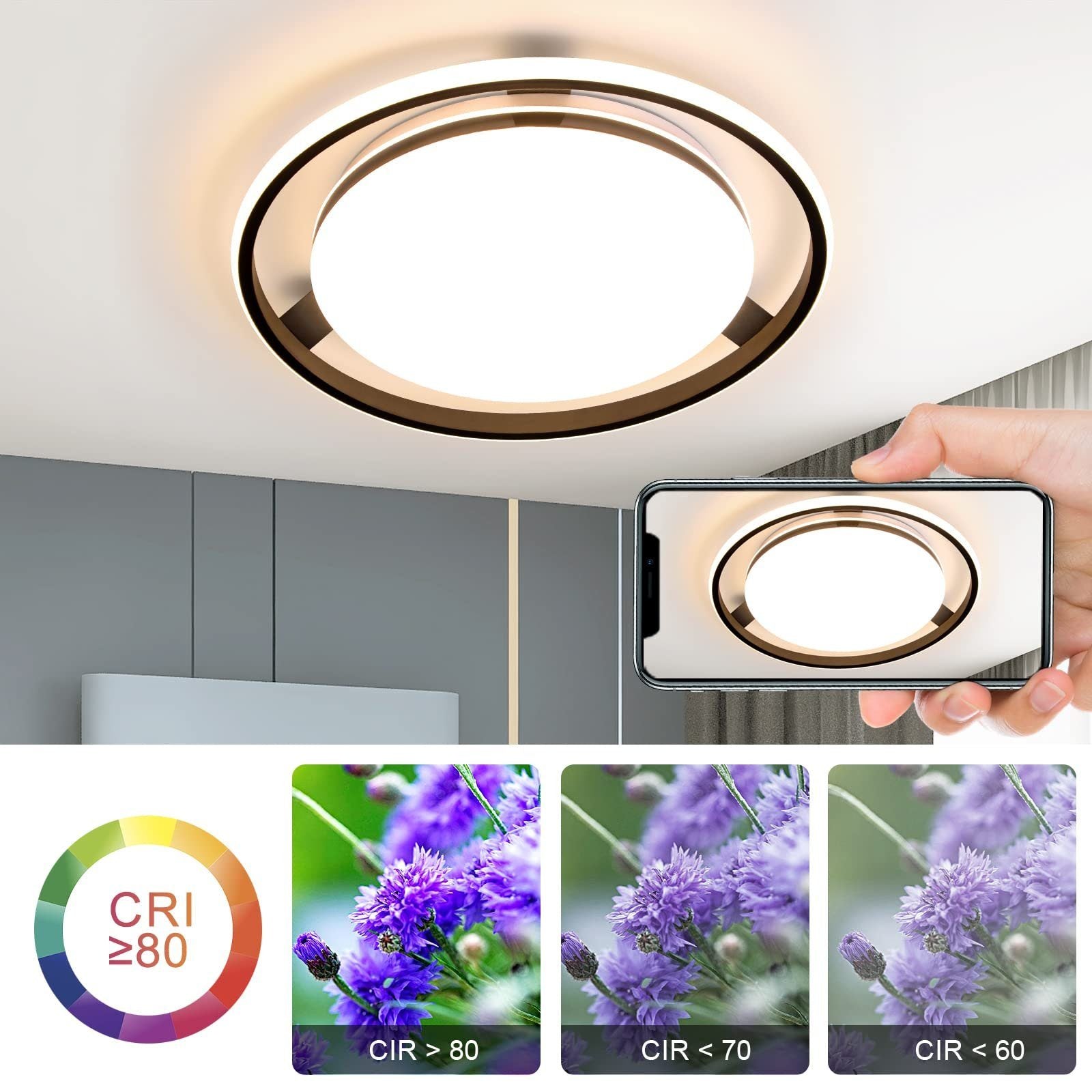 ZMH Lampada da soffitto LED design ruota rotonda dimmerabile 42W telecomando