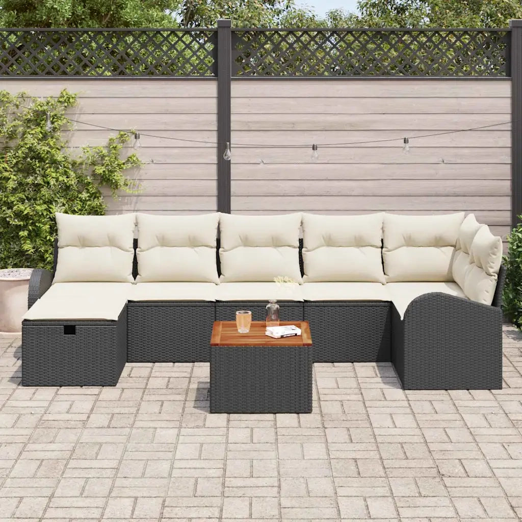 Set Divano da Giardino con cuscino 8 pcs Nero Poly Rattan